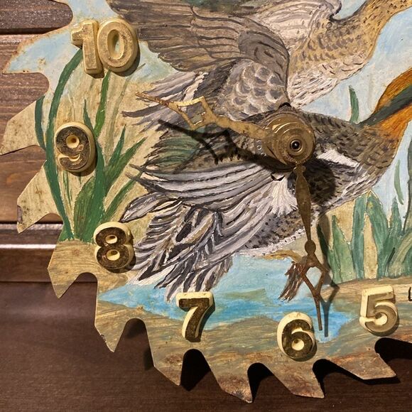 Custom Hand Painted Saw Blade Clock with Ducks Nature Scene - Picture 5 of 6